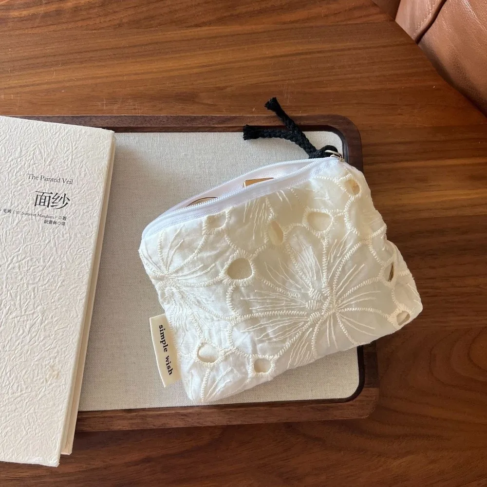 Bolsa de Maquillaje Mini de Algodón Estilo Art Deco Francés con Diseño Retro de Encaje Bordado, Monedero Pequeño, Bolsa de Cuidado Personal