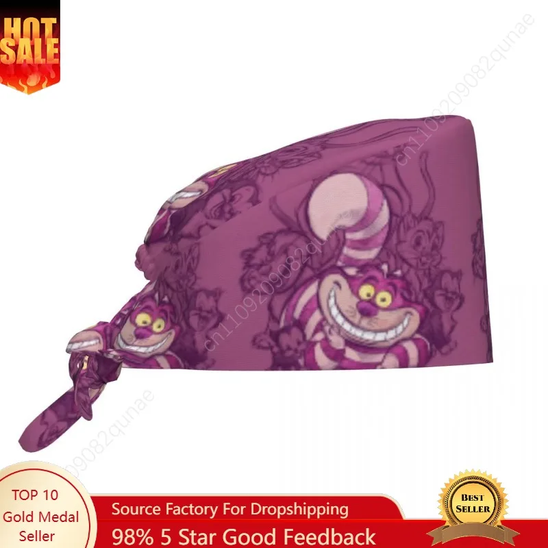 

Custom Adjustable Alice In Wonderland Cheshire Cat Working Hat Cartoon Anime Scrub Cap Scrub Nursing Doctor Surgeon Cap for Chef