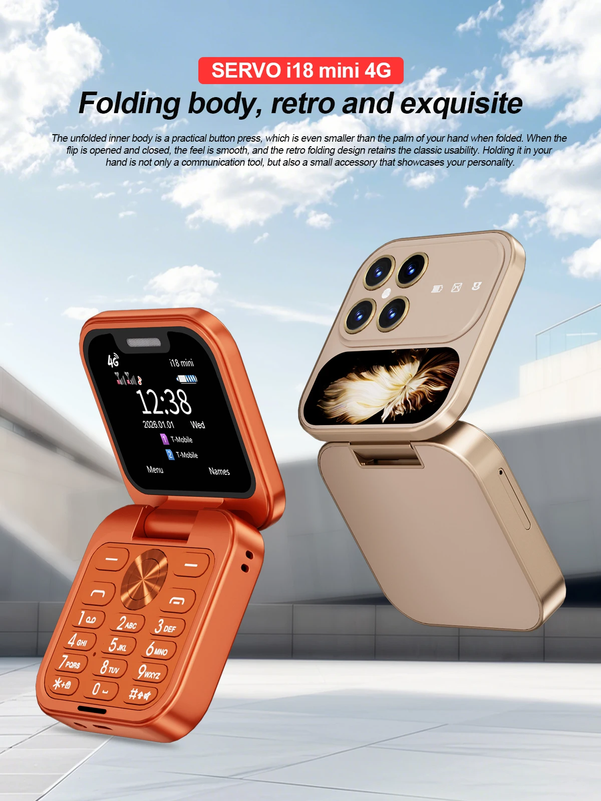 SERVO I18 mini 2G GSM/4G LTE Network Flip Mobile Phone 1.77-inch Screen Dual SIM FM Radio Flashlight Blacklist Mobile Phones