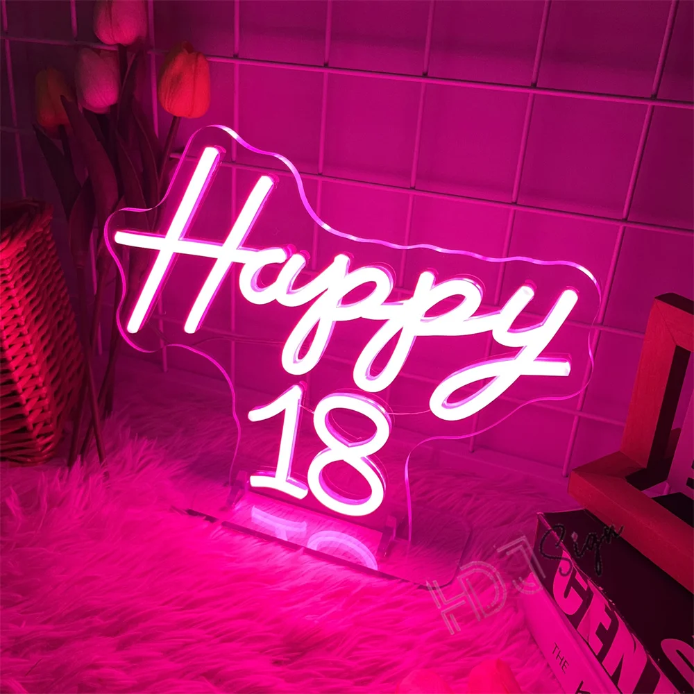 Happy 18 Birthday Neon Sign Light Custom Atmosphere LED Hanging Bedroom Shop Birthday Party Room Club Bar Wall Decor Ation Gift