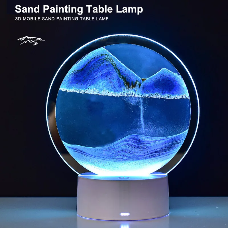 USB 5v 7 Colors 3D Sand Painting Table Lamp RGB Quicksand LED Night Light Bedroom Bedside Decor Sand Filter Gift Hourglass Lamp