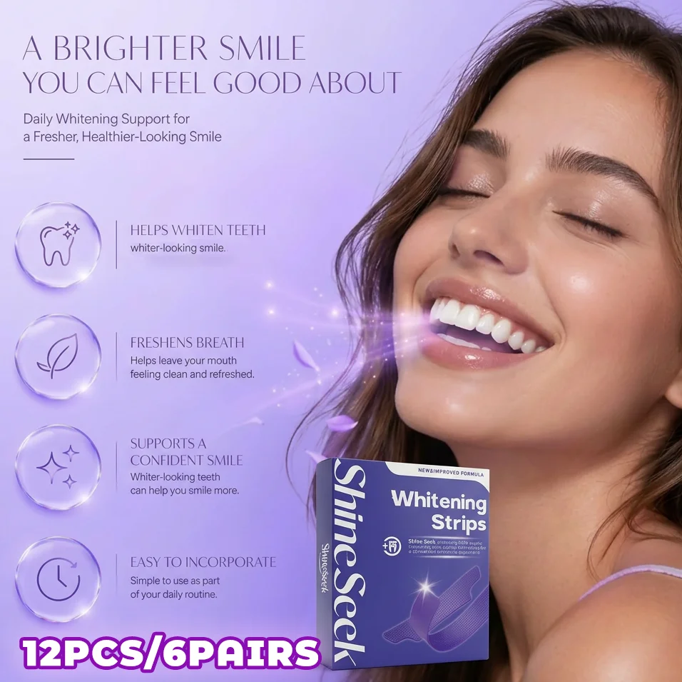 12Pcs/6Pairs New Formula Purple Pap+ Whitening Strips, Hydrogen Peroxide-Free, Gently Whitens Teeth, Does Not Harm Gums, Suitable for Sensitive Gums, Second Generation Purple Strips, More Closely Adhere to Teeth, Suitable for Quick Teeth Whitening, for a Dazzling Smile
