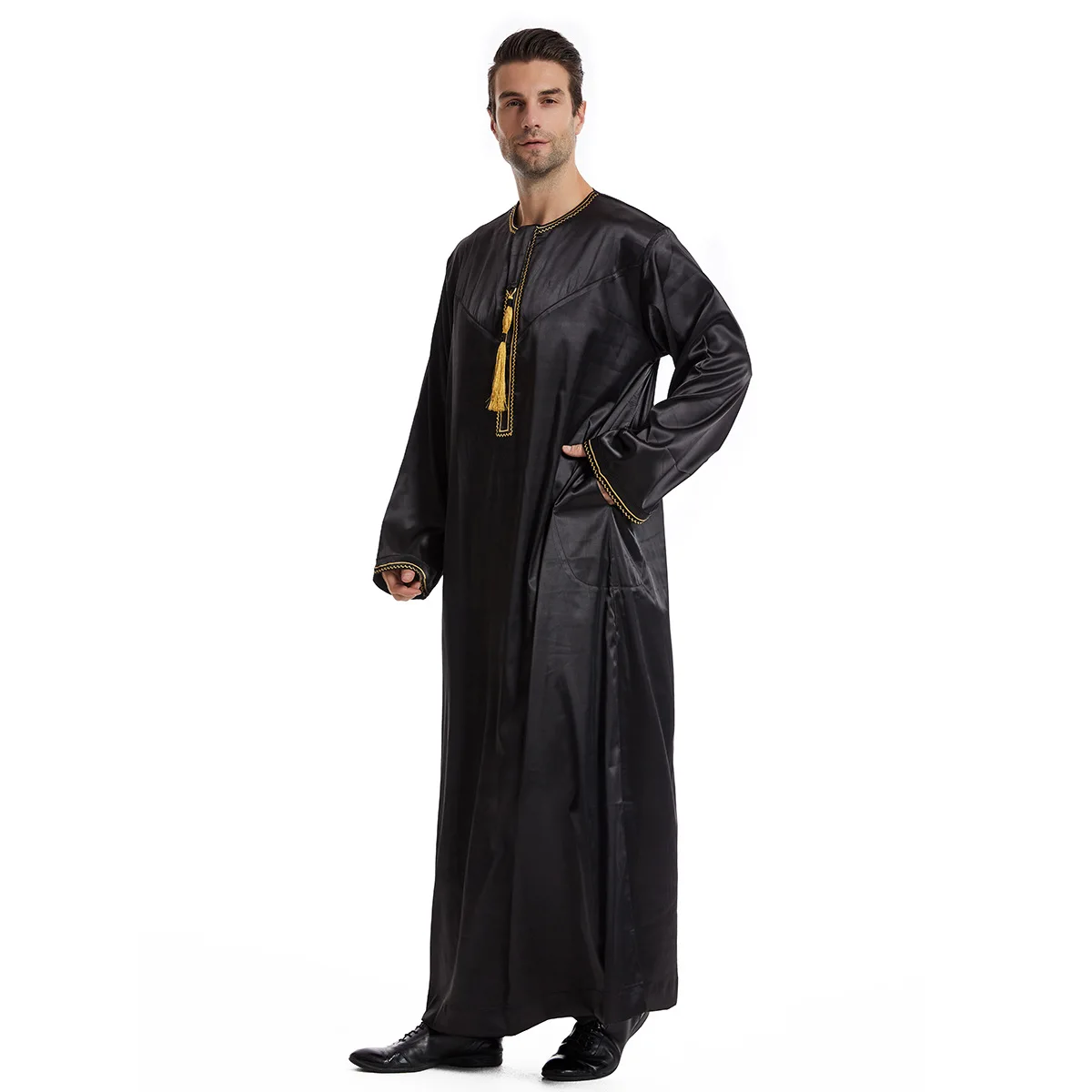 Men Muslim Jubbe Thobe  Homme Musulman Dubai Turkey Caftan Tassels Abaya Male Thobe Long Robe Kaftan Arabic Dress