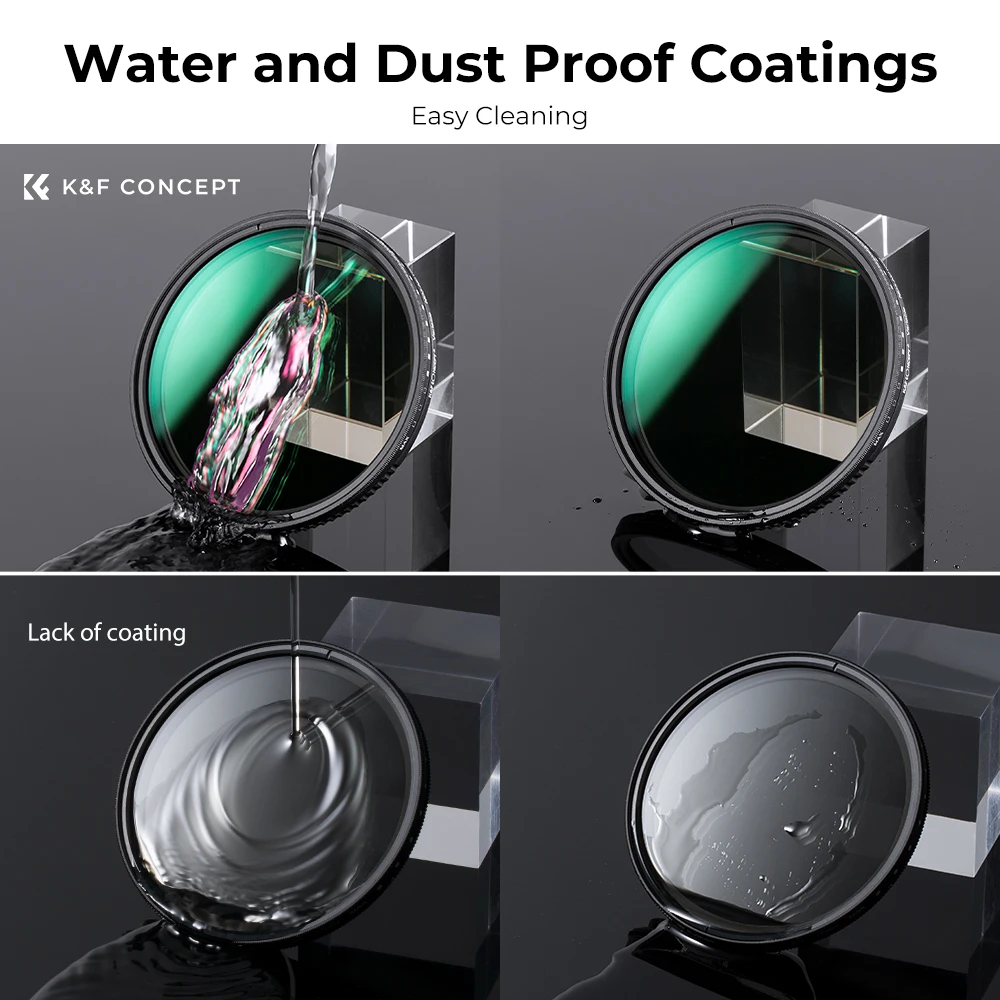 K&F CONCEPT D-Series Variable ND3-1000 ND Filter طلاء 24 طبقة، لعدسة الكاميرا 37/40.5/43/46/49/52/55/58/62/67/72/77/82 مم