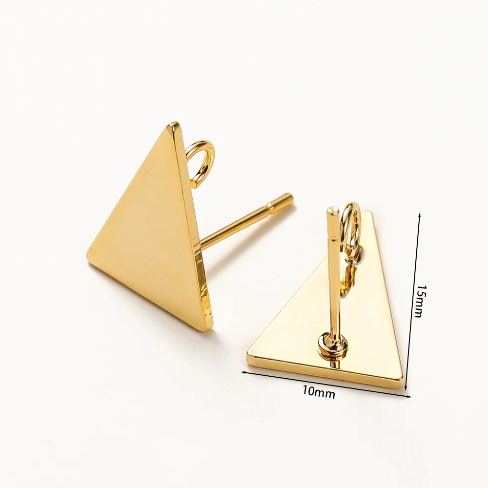 Pendientes de botón triangulares de Latón chapado en oro de 18K, 10x15MM, accesorios de joyería DIY de alta calidad, 10 unidades por lote