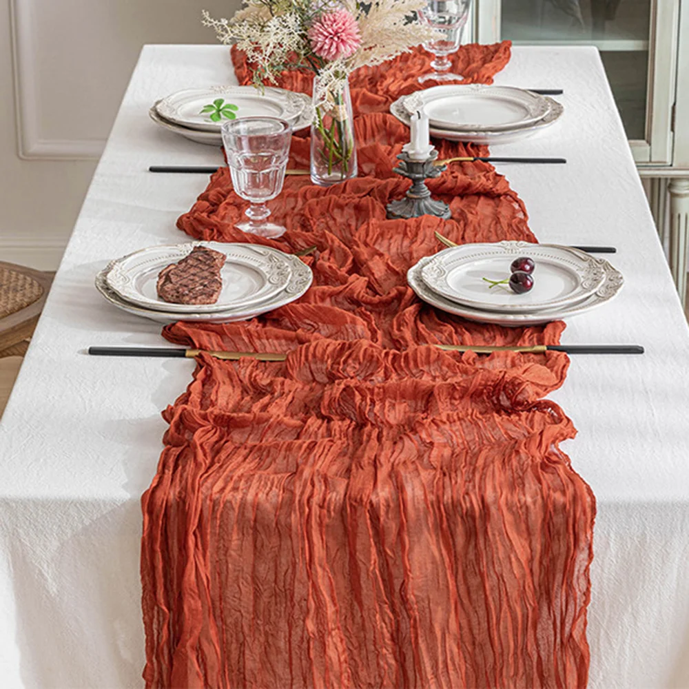 Thanksgiving Fall Decor Terracotta Table Runner Gauze Rustic Sheer Cheese Cloth Table Runner Boho Wedding Party Home Decorations