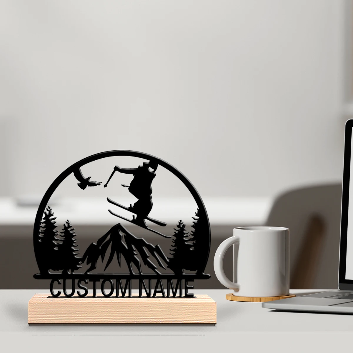 1pc Cute Personalized Custom skiing Wooden Base Bar Decor for Kitchen Dining Room Modern Rustic Themes Gift decoration