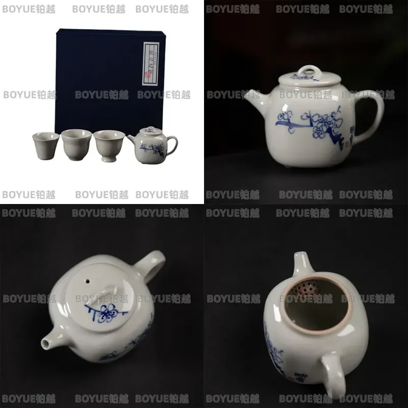 Master Zeng Yingxue hand-painted blue and white, three cups in a pot