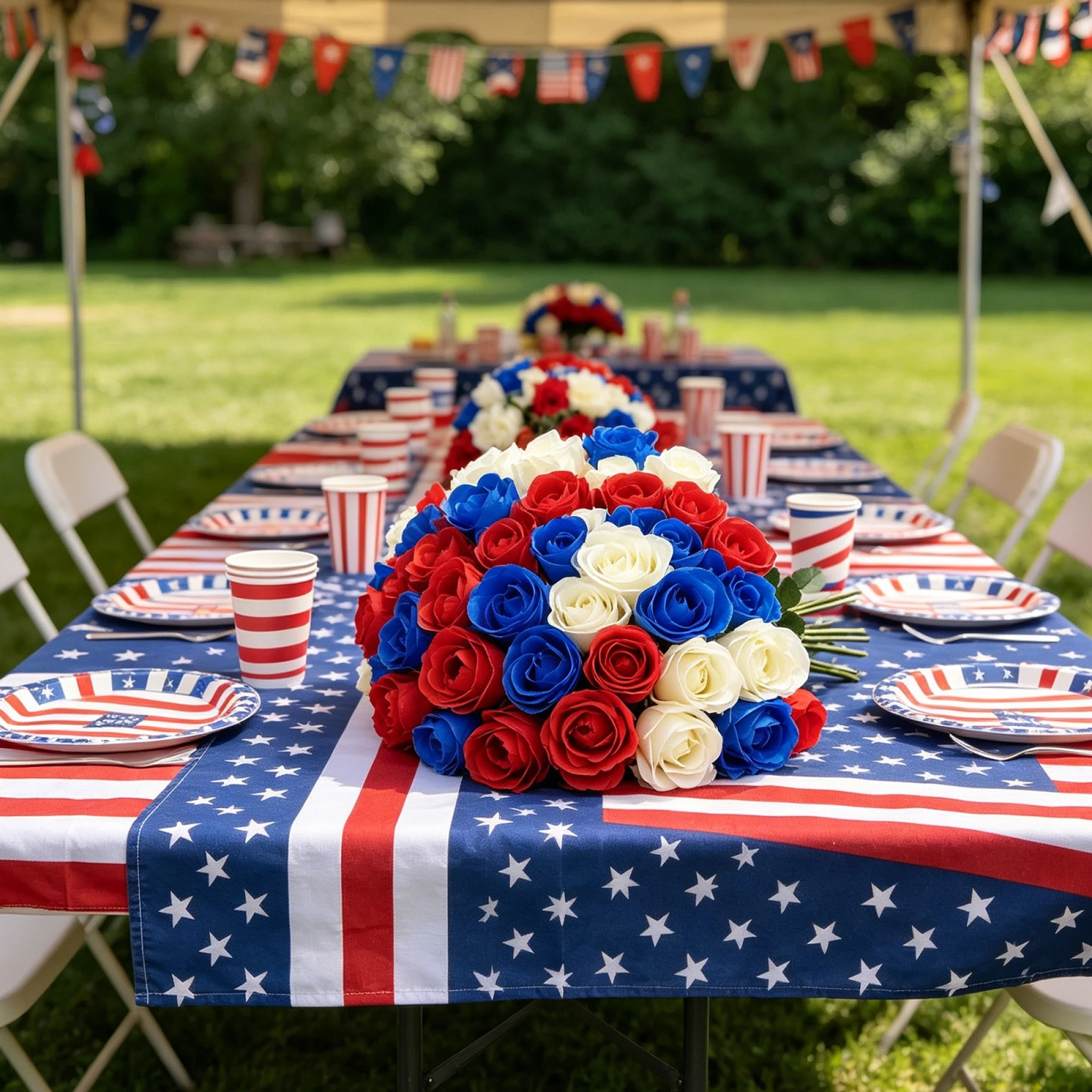 18-Piece Independence Day Artificial Roses Red White and Blue Patriotic Fake Flowers Stem for America 250th Anniversary