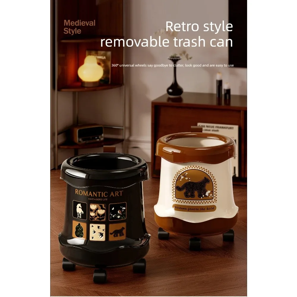 

Home trash can for light luxury, living room with wheeled creative large capacity kitchen, detachable waste paper basket