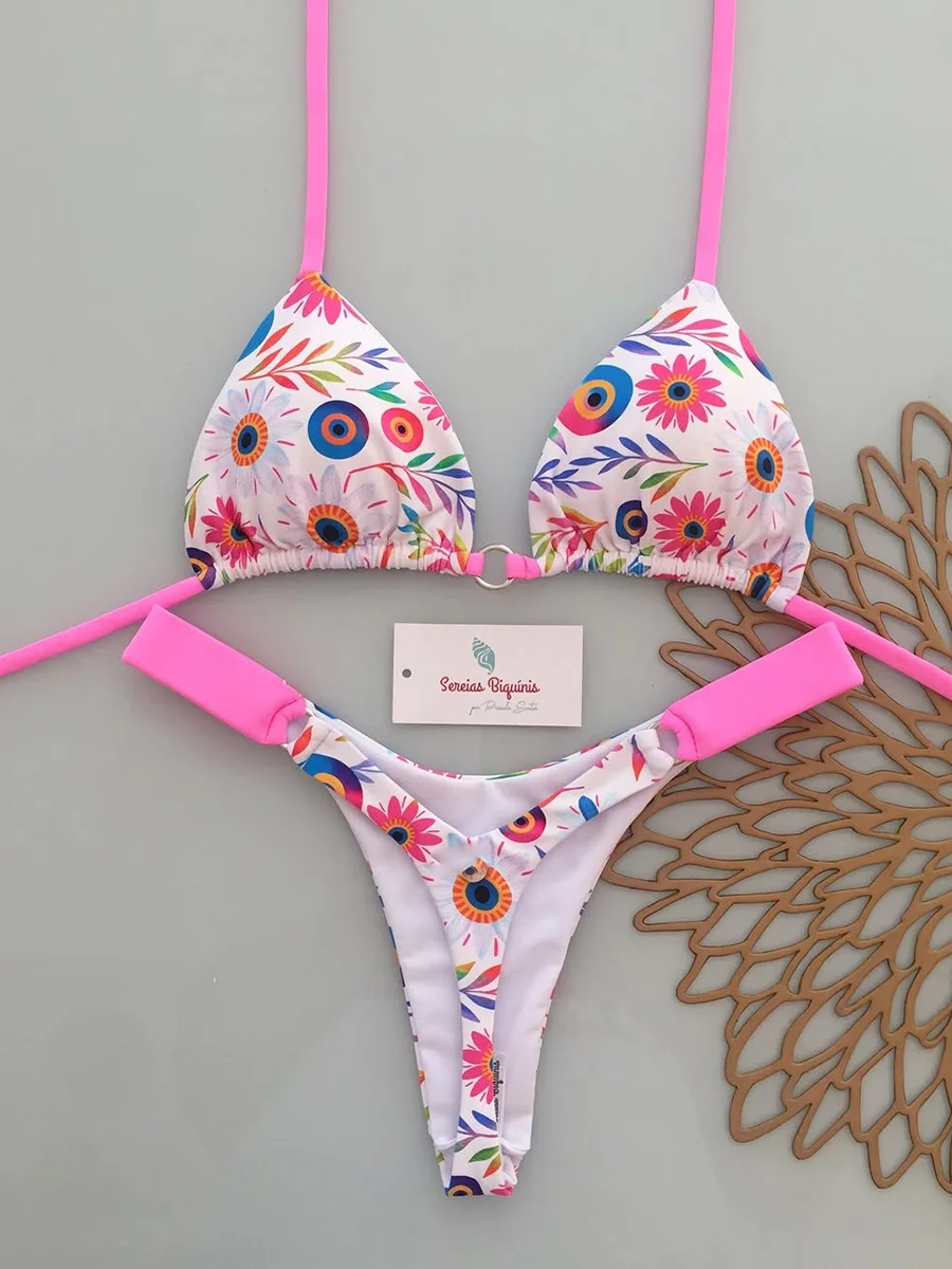 

Micro Bikini Halter Swimsuit For Women 2026 Sexy Swimwear Brazilian Bikini Set Thong Biquini Swim Suits Print Beachwear Female