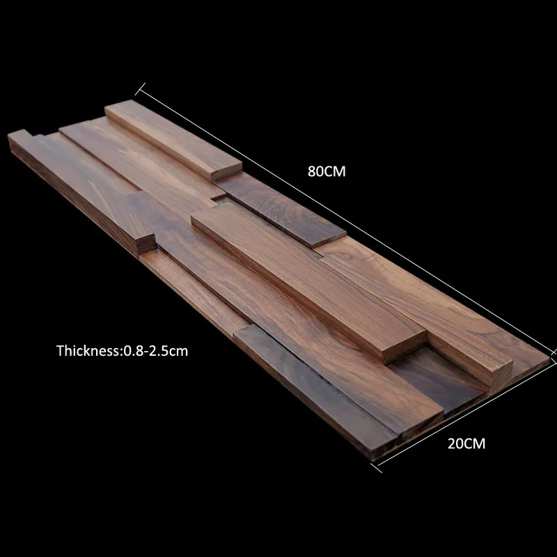 12Pcs Natural Black Walnut Wood 3D Mosaic Tiles Wooden Acoustic Wall Panels 20x80cm for TV Background Inner Wall Decorations
