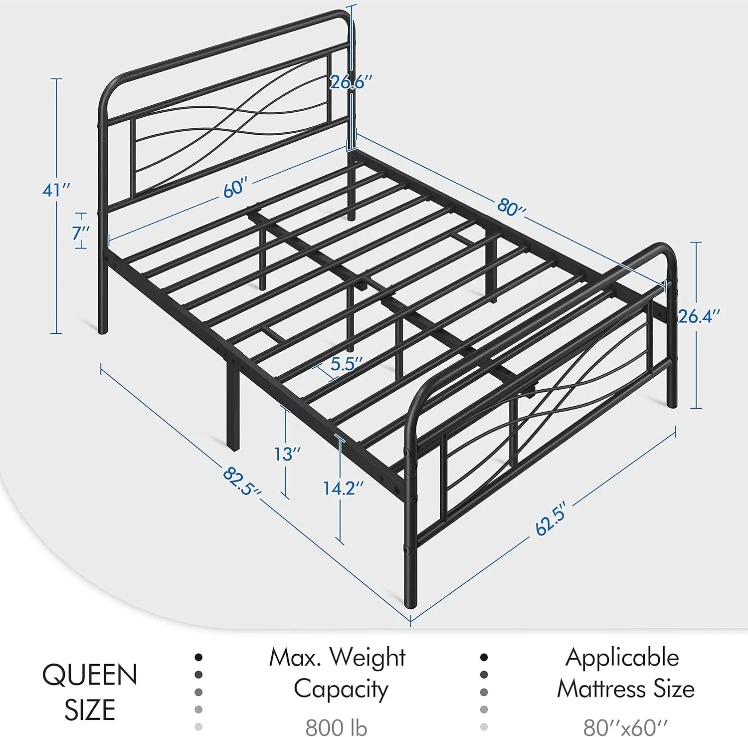 Topeakmart Queen Bed Frames Metal Bed With Vintage Style/Criss-Cross Design Headboard/Mattress Foundation/No Box Spring