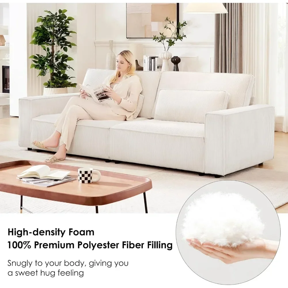 105In Modern White Sofa with Extra Deep Love Seat & Fluffy Cushion & 2 Pillow, Comfy Corduroy Cloud Couches Oversized 4-Seat