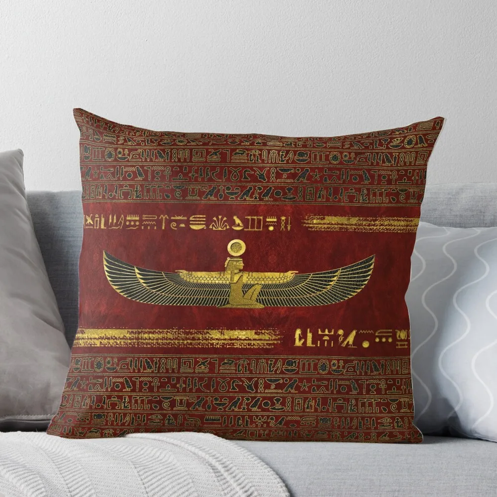 

Golden Egyptian God Ornament on red leather Throw Pillow Pillowcases Bed Cushions autumn pillowcase