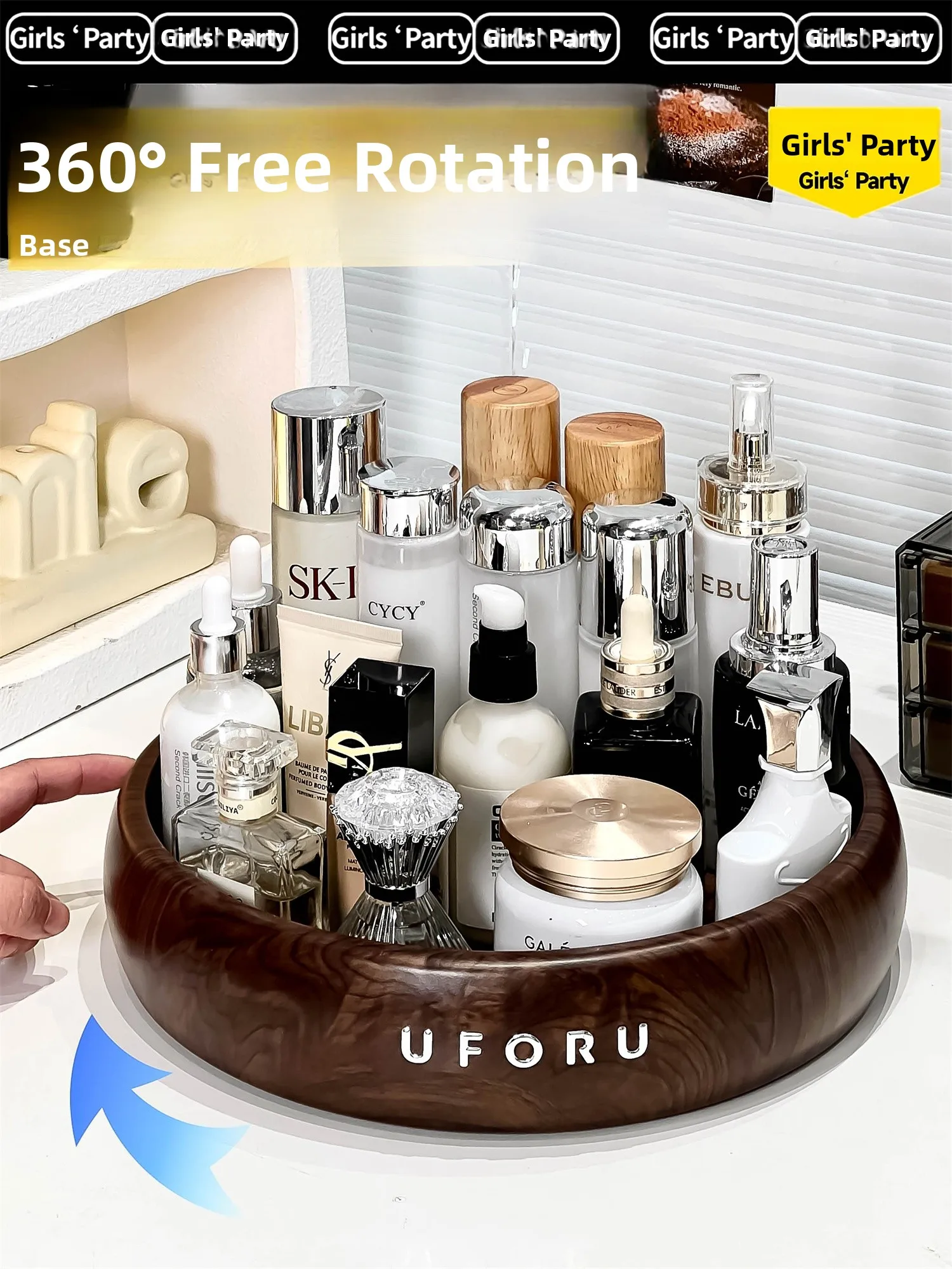 

Rotating Cosmetic Storage Box Desktop eup Organizer Perfume Skincare Product Holder round PP Board Material No Cusization