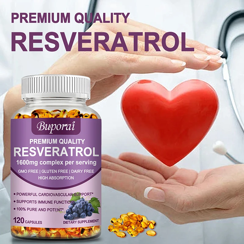 

Resveratrol Capsules - Supports Cell Health, Endurance, Brightens Skin Tone, Non-GMO, Gluten-free