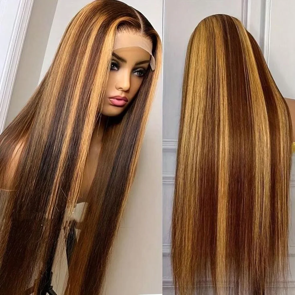 26 بوصة 180% الكثافة تسليط الضوء على شقراء مستقيم الاصطناعية الدانتيل شعر مستعار أمامي للنساء مع BabyHair Preplucked غلويليس ألياف الحرارة