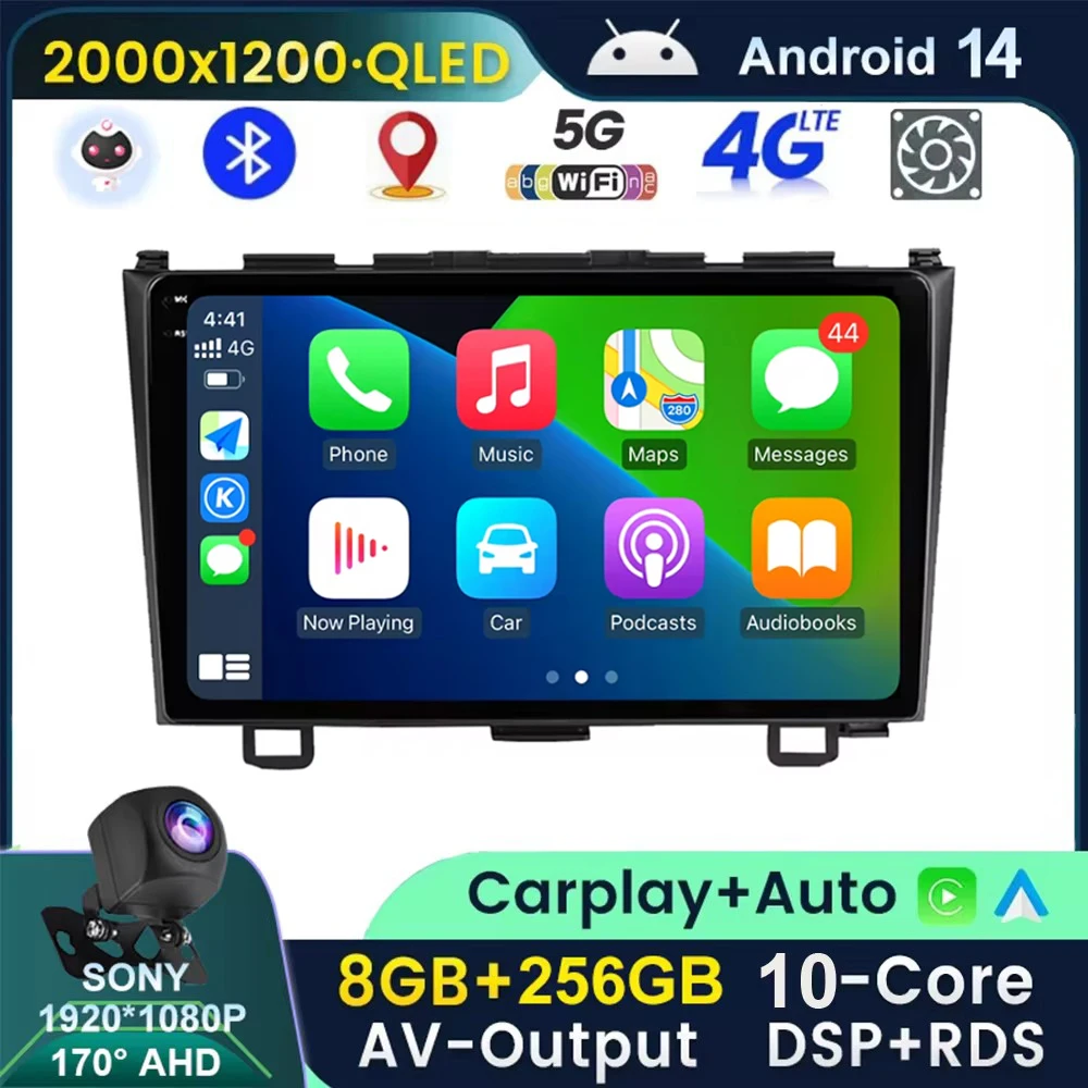 

5G WIFI 10 Core Android 14 QLED 2 Din Autoradio Car Radio Multimedia Player For Honda CRV CR-V 2006-2011 Carplay BT GPS NO DVD
