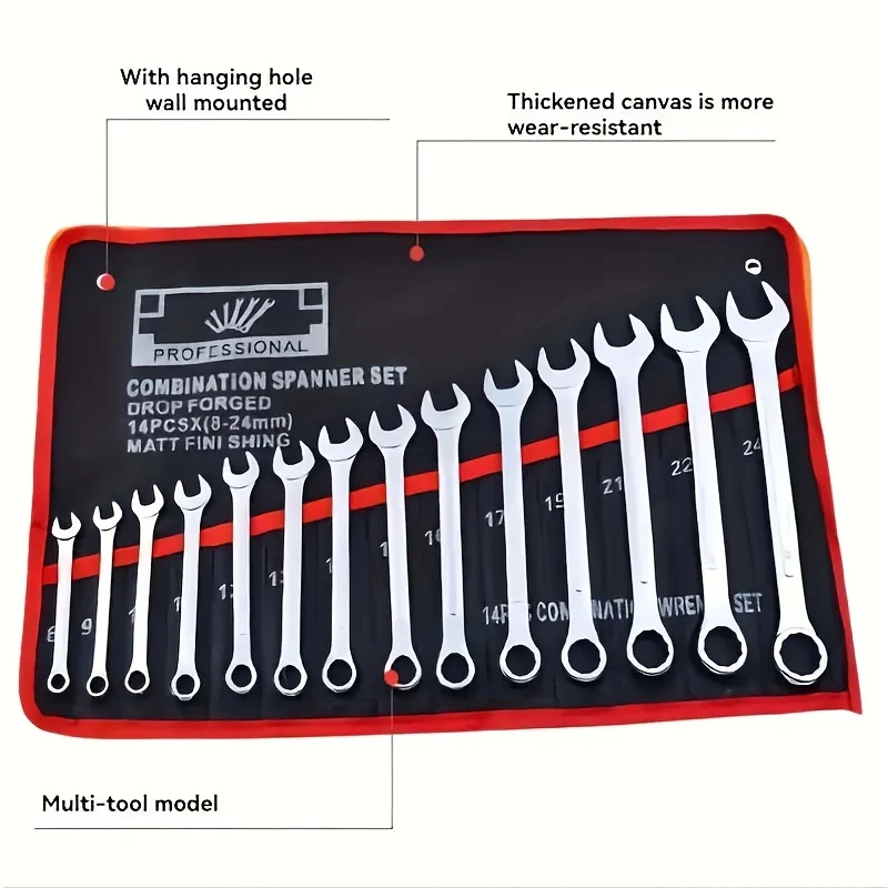 

Сумка для хранения инструментов с двусторонним ключом и 14 карманами — прочный материал, подходит для гаража, подвала, комнаты для инструментов, промышленного инструмента
