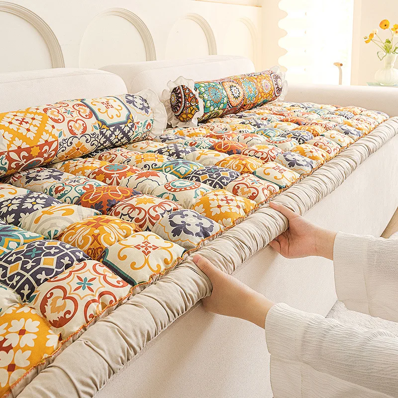 Non-Slip Plush Sofa Cushion - All-Season Turkish Style Decorative Pillow, Thick Floor Mat for Ottoman, Bay Window, Tatami