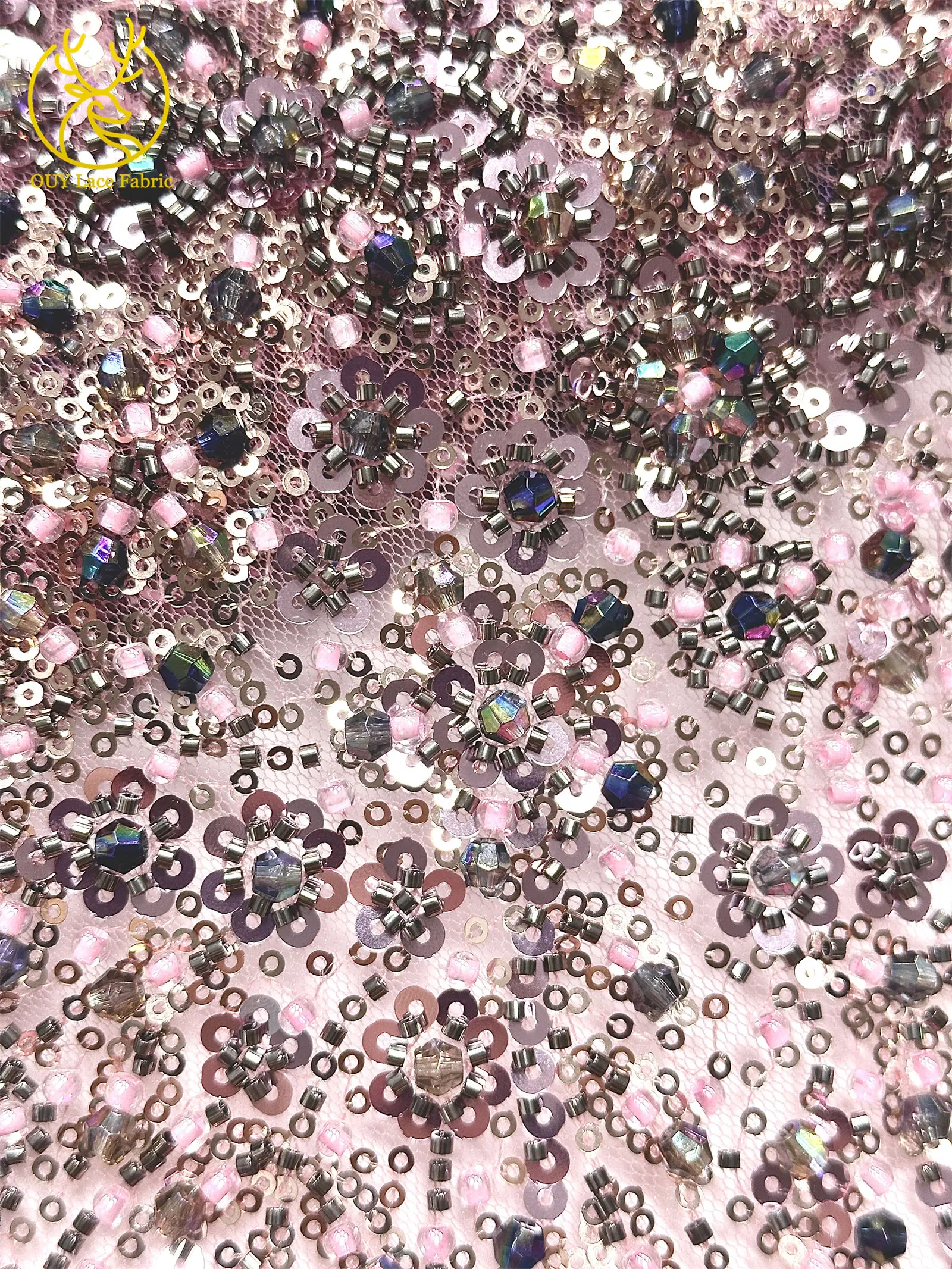 Eleganter und wunderschöner afrikanischer Perlen-Spitzenstoff 2026 Hochwertiger französischer Pailletten-Spitzenstoff für Damen-Abendkleider – Detail 20