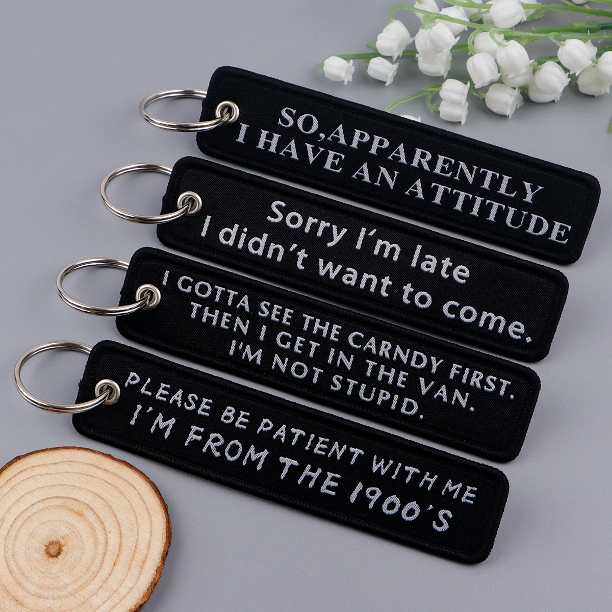 Quote Serises Embroidered Key Cool Man Key Tags Keychain for Car Motorcycles Keyring Holder Jewelry Accessories Gifts for Friend