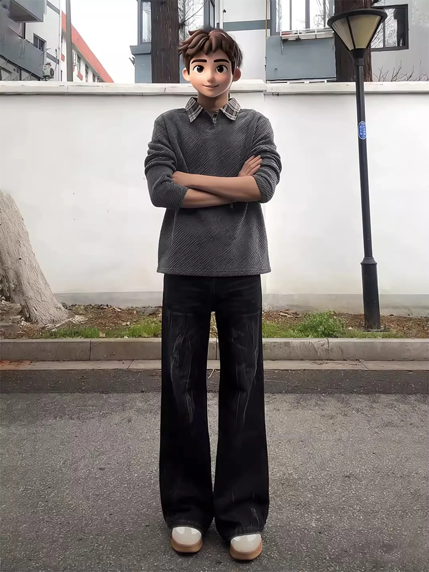 

Black Lightning Bamboo Node Pattern Men's Jeans Spring American High Vibe Cleanfit Micro Flare Pants Youthful Trendy Daily Wear