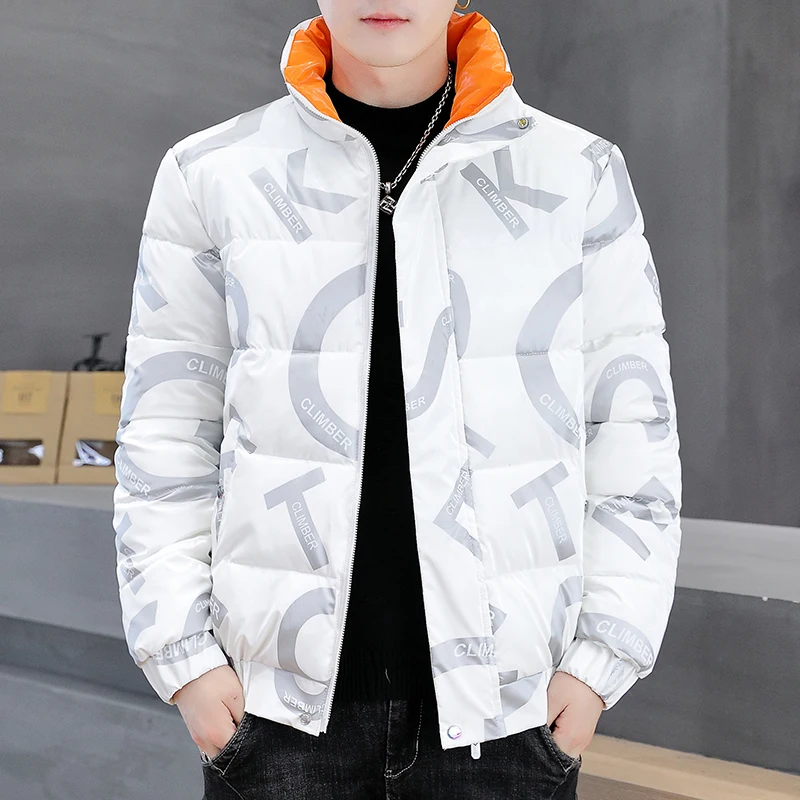 2023 Autumn Winter Shiny Down Cotton Padded Jackets Men\'s Stand Collar Casual Warm Short Bright Parkas Youth Outwear Thick Coats