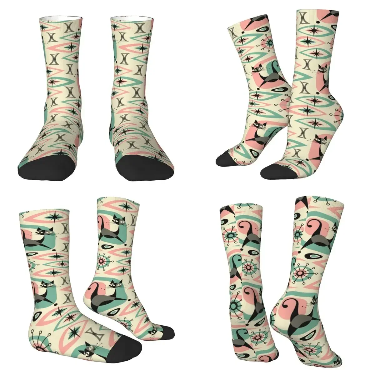 

Mid Century Cat Abstract Socks Harajuku Super Soft Stockings All Season Long Socks for Unisex Valentine's Day Gifts