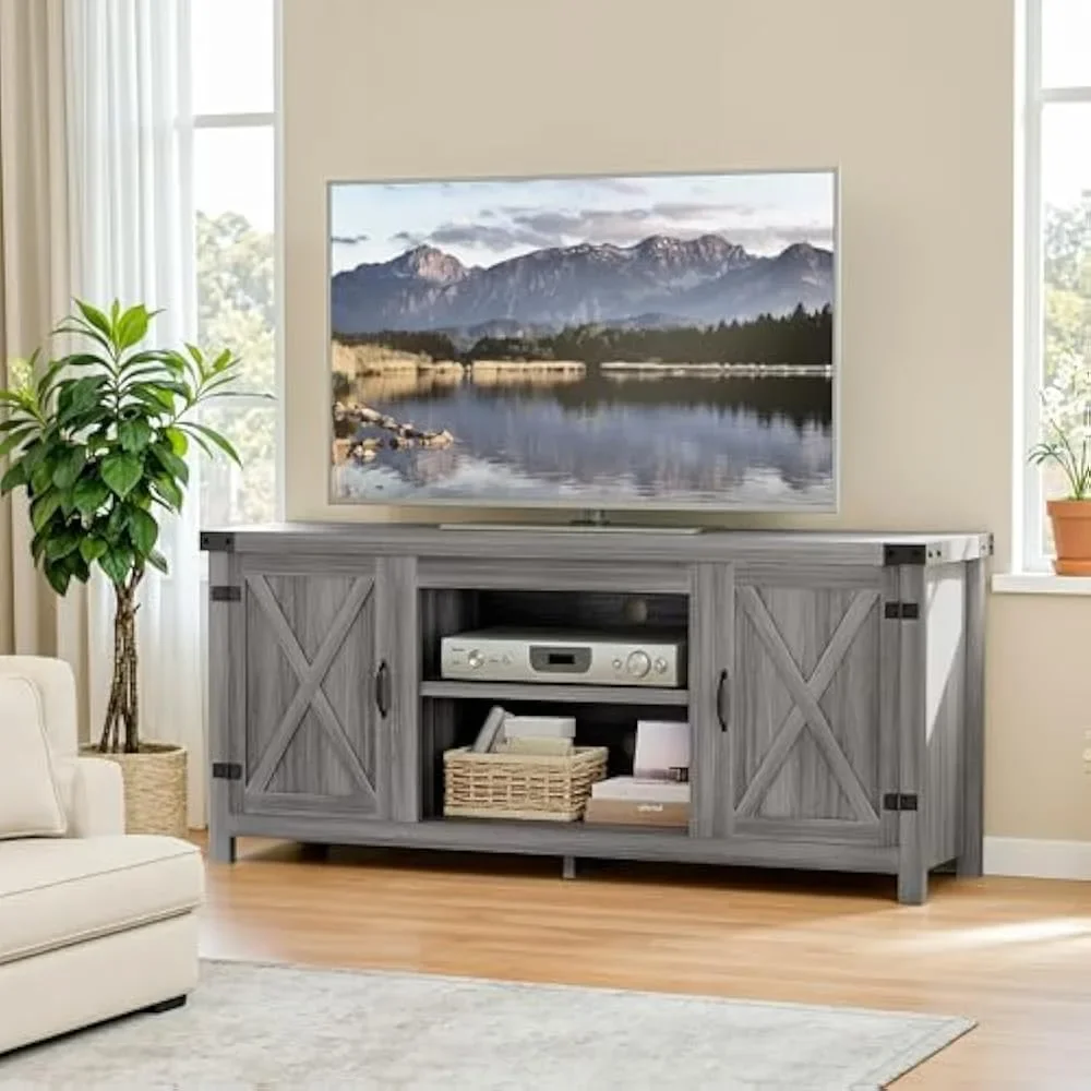 

TV Stand with Two Barn Doors and Storage Cabinets for Televisions Up To 65+ Inch,Entertainment Center Console Table, TV Stands
