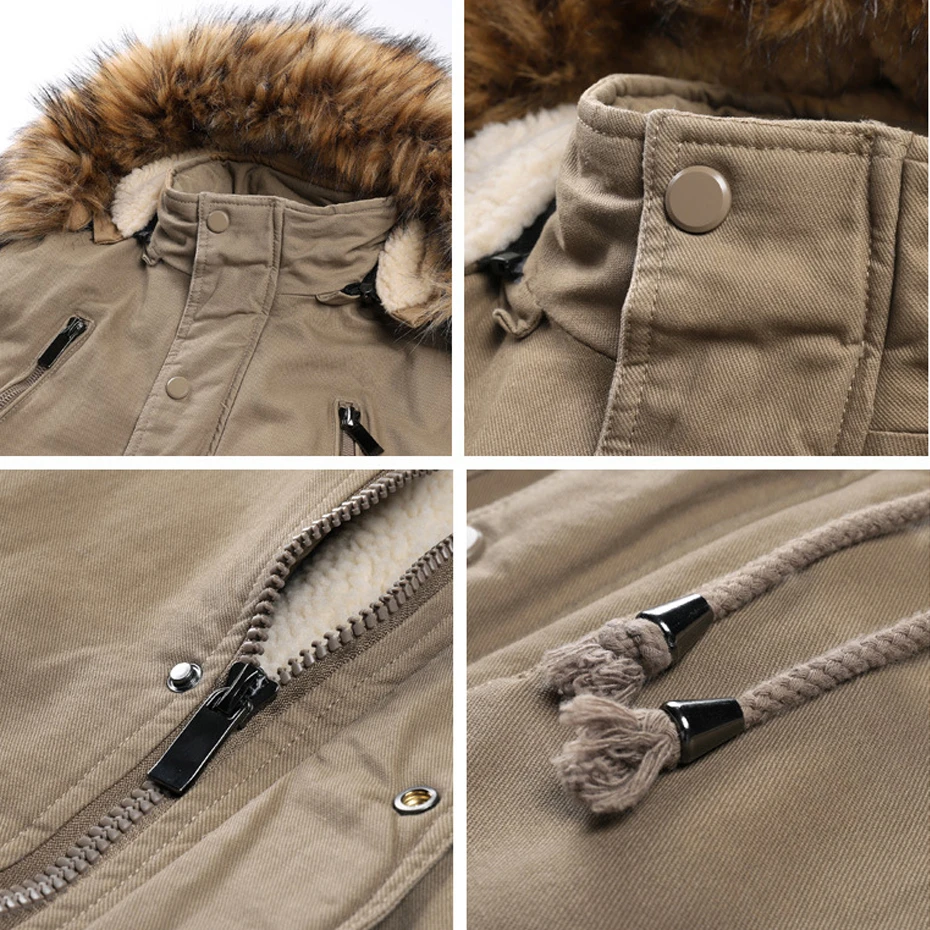 Winter Fleece Jacket Men Thick Cargo Jacket Coat Autumn Winter Warm Coat Male Fashion Casual Outerwear Khaki Green