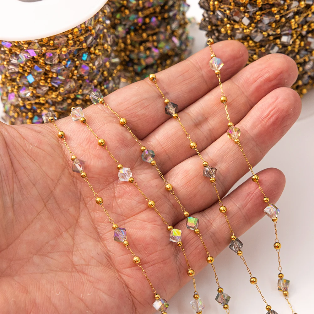 1Meter Stainless Steel Irregular Gold Color Crystal Beaded Chain For DIY Bracelets Necklaces Clothing Jewelry Making Supplies