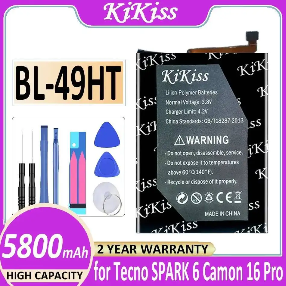 

Battery BL-49HT BL-49JT BL-49GT 5800mah for Tecno SPARK 8 Pro 6 Camon 16/17 Pro 18P CH7 CG8 CG6 CG7 16pro Bateria