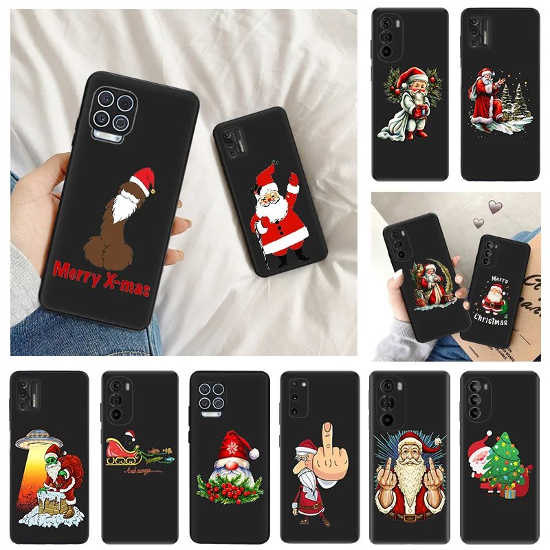 Ultra Thin Black Phone Case for Motorola G9 Edge 20 30 40 G50 G51 G60 G71 G22 G32 G52 G72 G53 G73 Christmas Santa Claus Cover