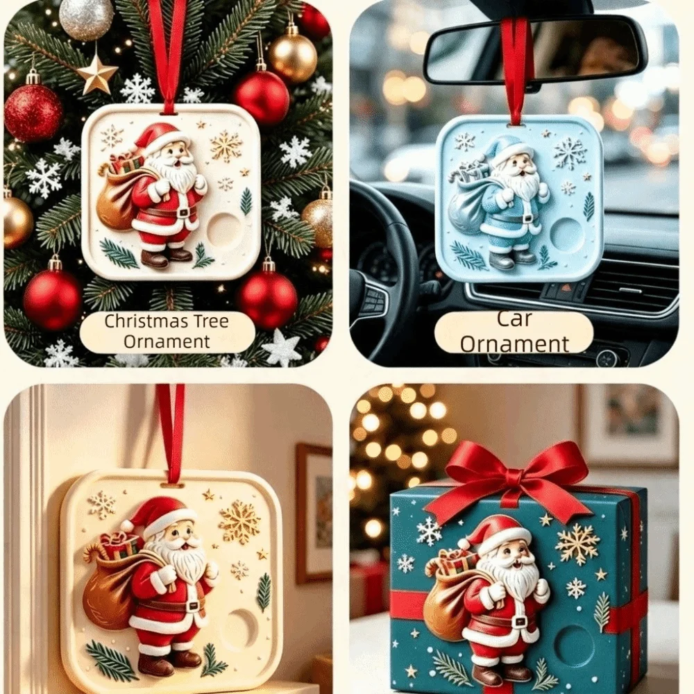 Santa Claus Graffiti Gypsum Christmas Pendant Can Store Coins Cartoon Christmas Tree Pendant with Lanyard and Dye