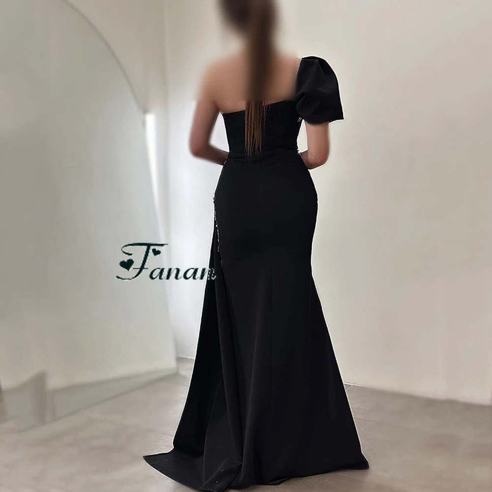 Customized Yipeisha Elegant Sparkly Black Jersey Evening Dress OneShoulder Backless Sequined With Sweep Train A-line Floor Lengt