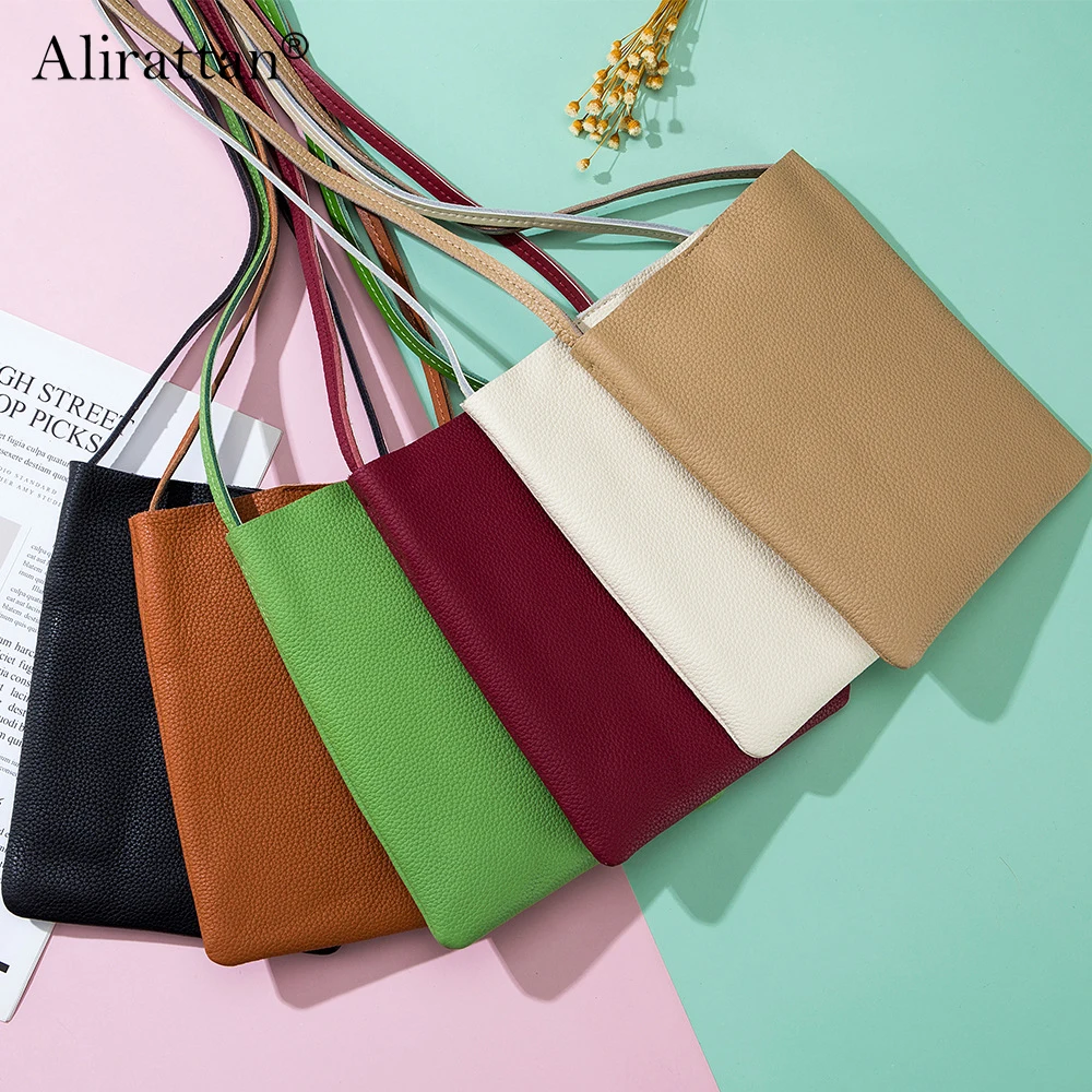 

Alirattan Cowhide Mobile Phone Bag Lightweight And Simple Commuting Crossbody Bag Fashion Mini Soft Leather Shoulder Bag