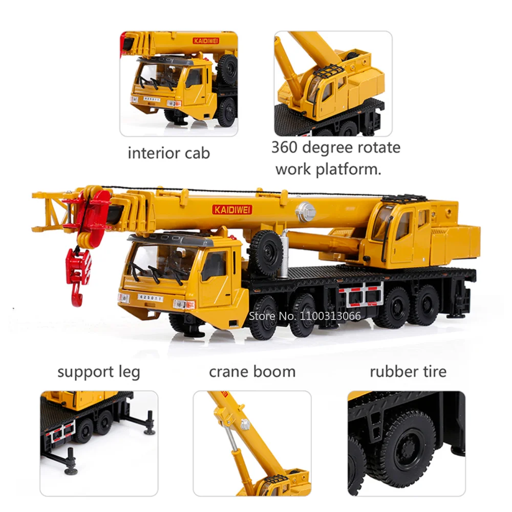 1:55 Simulation Alloy Diecast Engineering Crane 360 Degress Rotate With 4 Front Wheel Steering Engineering Cars Model Kid Toys