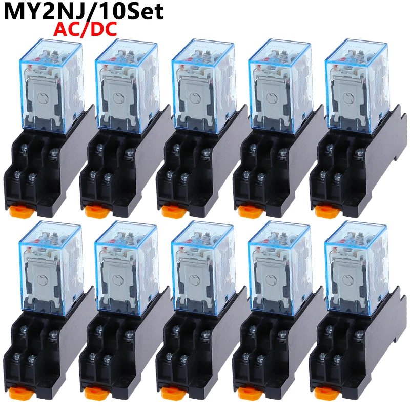 Micro Mini Relé com Base de Soquete Uso Geral Dpdt My2p Hh52p My2nj 12v 24v dc 110v 220v Bobina ac 10set