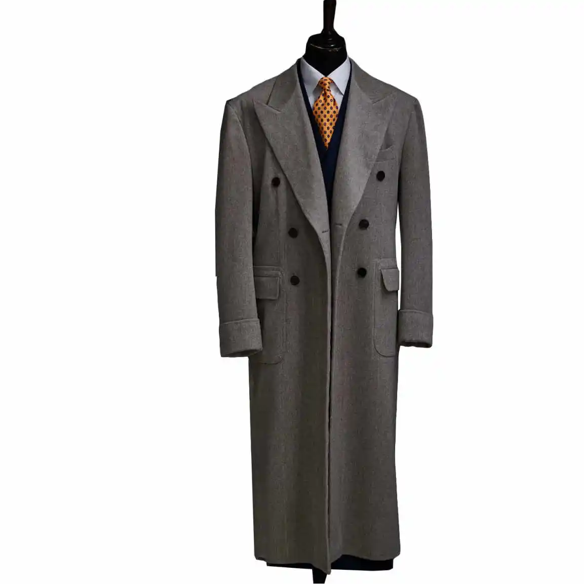 معطف صوفي ذو طية صدر السترة وسيم للرجال معطف طويل مزدوج الصدر يوميًا مخصص سترة دافئة رسمية للرجال