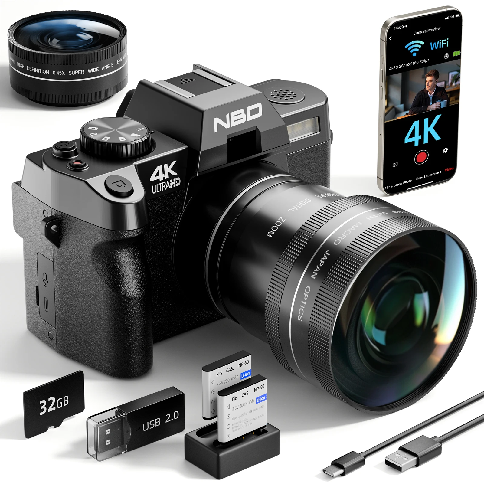 

NBD 4K&48MP Vlog Digital Camera S100F Compact with App Control WebCam Vintage Recorder YouTube Photography 16X Digital Zoom Camera Youtube Live Streaming
