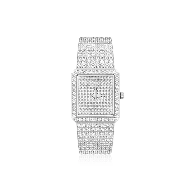 BELLUX Fashion Luxury White Full Diamond Women's Watch Artificial Zircon Unique Square Dial Watch