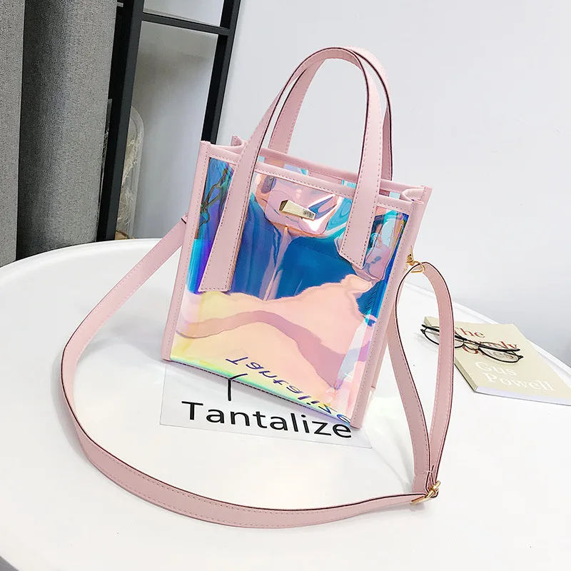 Urlaub neue Laser transparente Gelee Tasche Handtaschen Designer Einkaufstaschen für Frauen PVC große Shopper Lady Cross body Reise Strand tasche