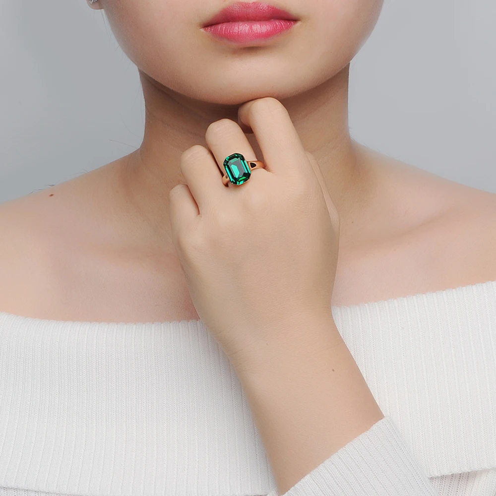 Green Big Crystal Elegant Finger Ring HotSale Rose Gold Color Fashion Brand Red Crystal Jewelry For Women anel DFR276