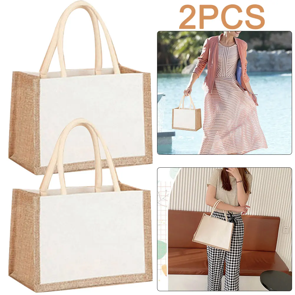 

2 шт. сумки-шопперы из мешковины, многоразовые сумки для хранения продуктов (размер L)