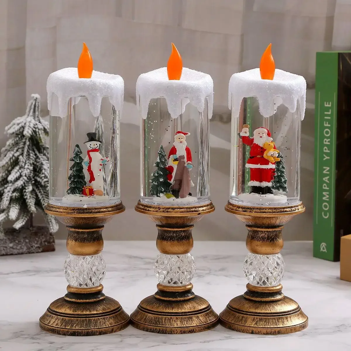 Christmas Decoration Water Filled Candles Festival Ornaments Drifting Snow Crystal Lights