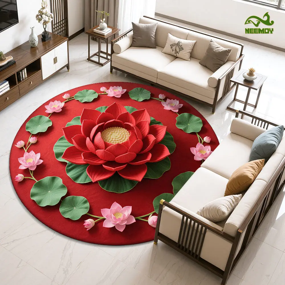 

Living Room Home Three-dimensional Floor Mat Flower Crystal Carpet Circular Home Buddha Worship Mat Cushion Lotus Crystal Velvet