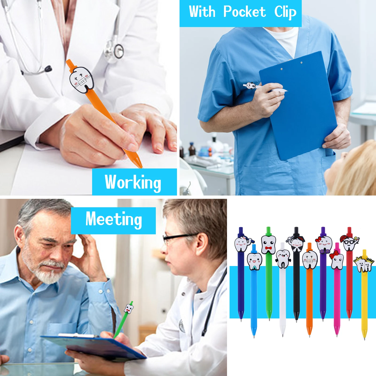 10/20 Stück einziehbarer Gel-Tintenstift, schnell trocknend, mittlere Spitze, interessantes Zahn- und Krankenschwester-Design, innovative Dekoration, Schule, Büro – Detail 3