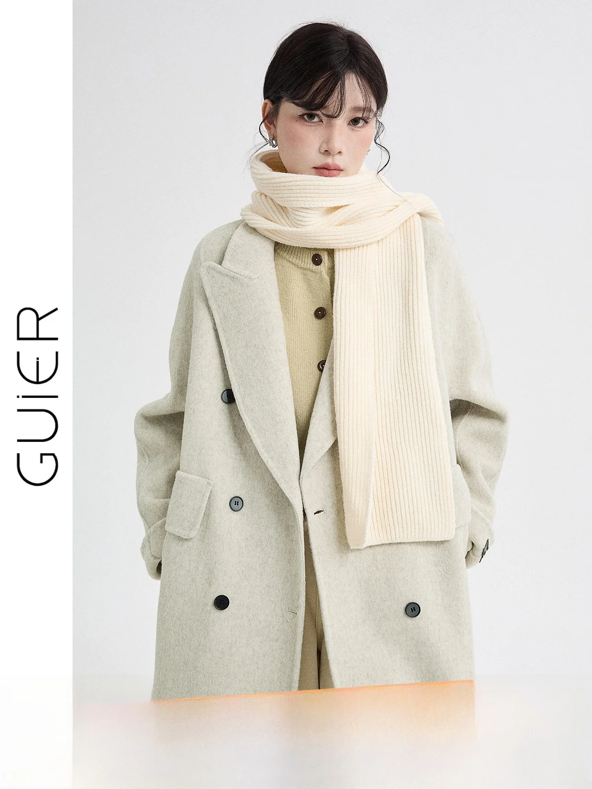 

Double-Sided Woolen Coat for Women Casual High-End Feeling Winter Outerwear Versatile Quali Tweed Long Sves Open Front